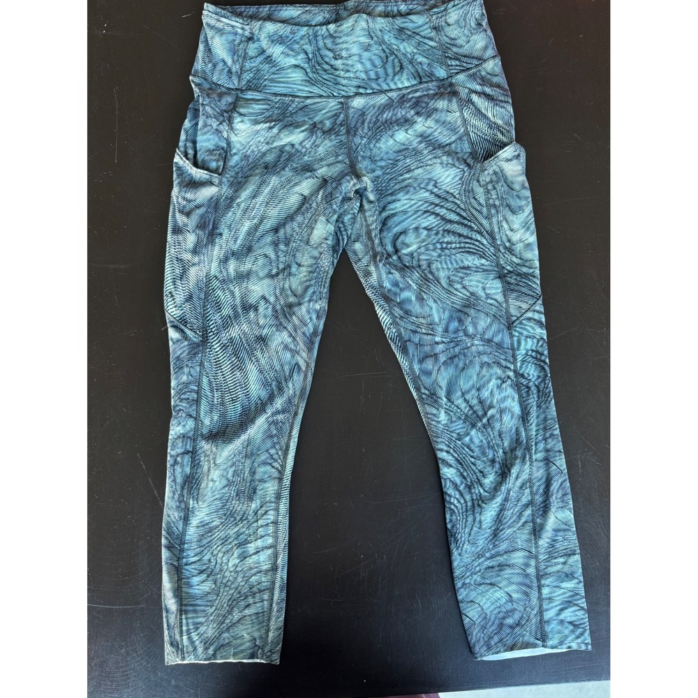 Lululemon Fast and Free High-Rise Crop 23 Nulux Blue Wave Print Size 8